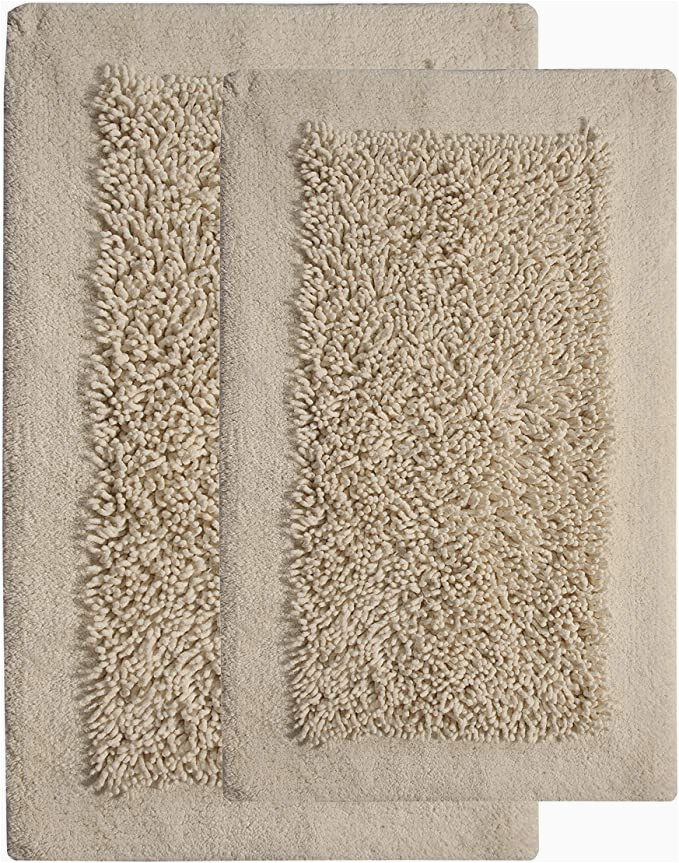 Ivory Bath Rug Set Saffron Fabs 2 Piece Bath Rug Set Cotton and Chenille Size 24×17 Inch and 34×21 Inch Latex Spray Non Skid Backing Ivory Long Noodle Loops Pattern