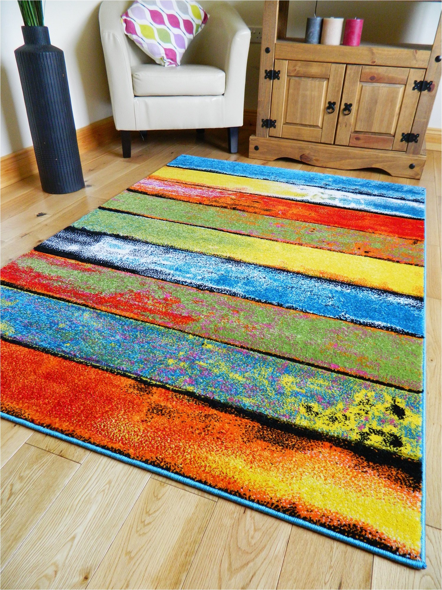 Large Thick soft area Rugs Multi Coloured Stripe Funky Bright Modern Thick soft Heavy Quality area Rug Small Medium Xx Large Rug New Modern soft Navy Yellow Blue Red Carpet Non