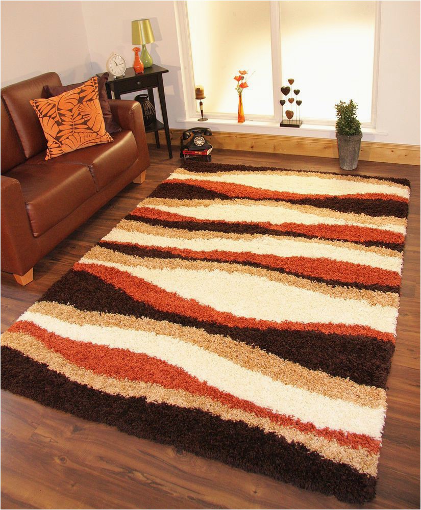 Large Thick soft area Rugs Shaggy Rug Thick soft Warm Terracotta Burnt orange Cream