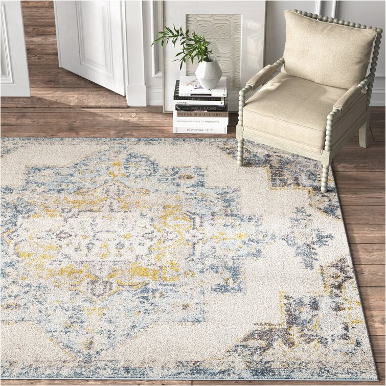 Light Blue and Yellow Rug Rectangle Walker oriental Machine Made Power Loom Polypropylene Indoor area Rug In Bright/yellow