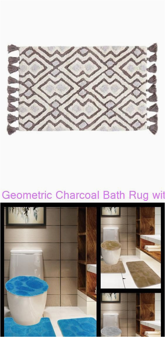 Mohawk Imperial Bath Rug Geometric Charcoal Bath Rug with Tassels 3pc Carved Stone