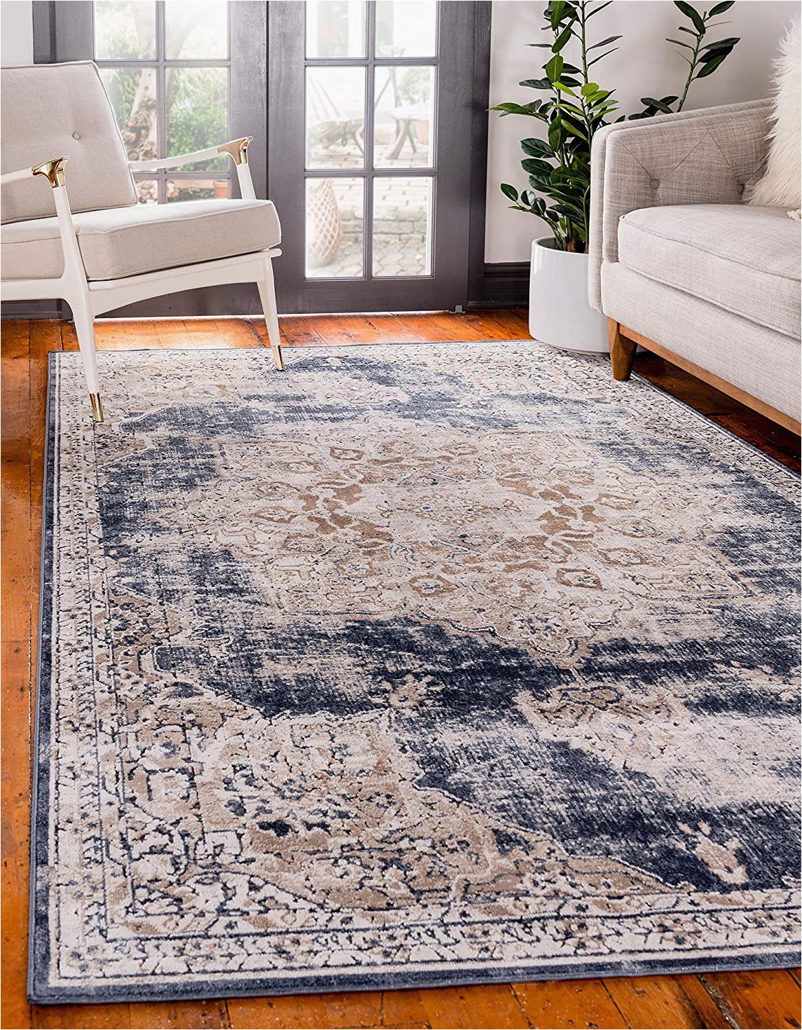 Navy Blue and Beige area Rugs Unique Loom Chateau Distressed Vintage Traditional Textured area Rug 4 0 X 6 0 Beige Navy Blue
