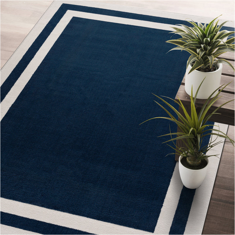 Navy Blue and Cream Rug Camilson Navy Blue / Cream Crystal Modern Bordered area Rugs …