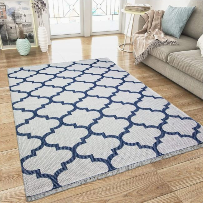 Navy Blue and Cream Rug Cotton Rug Cream Navy Blue Trellis Pattern with Tassels by Viva …