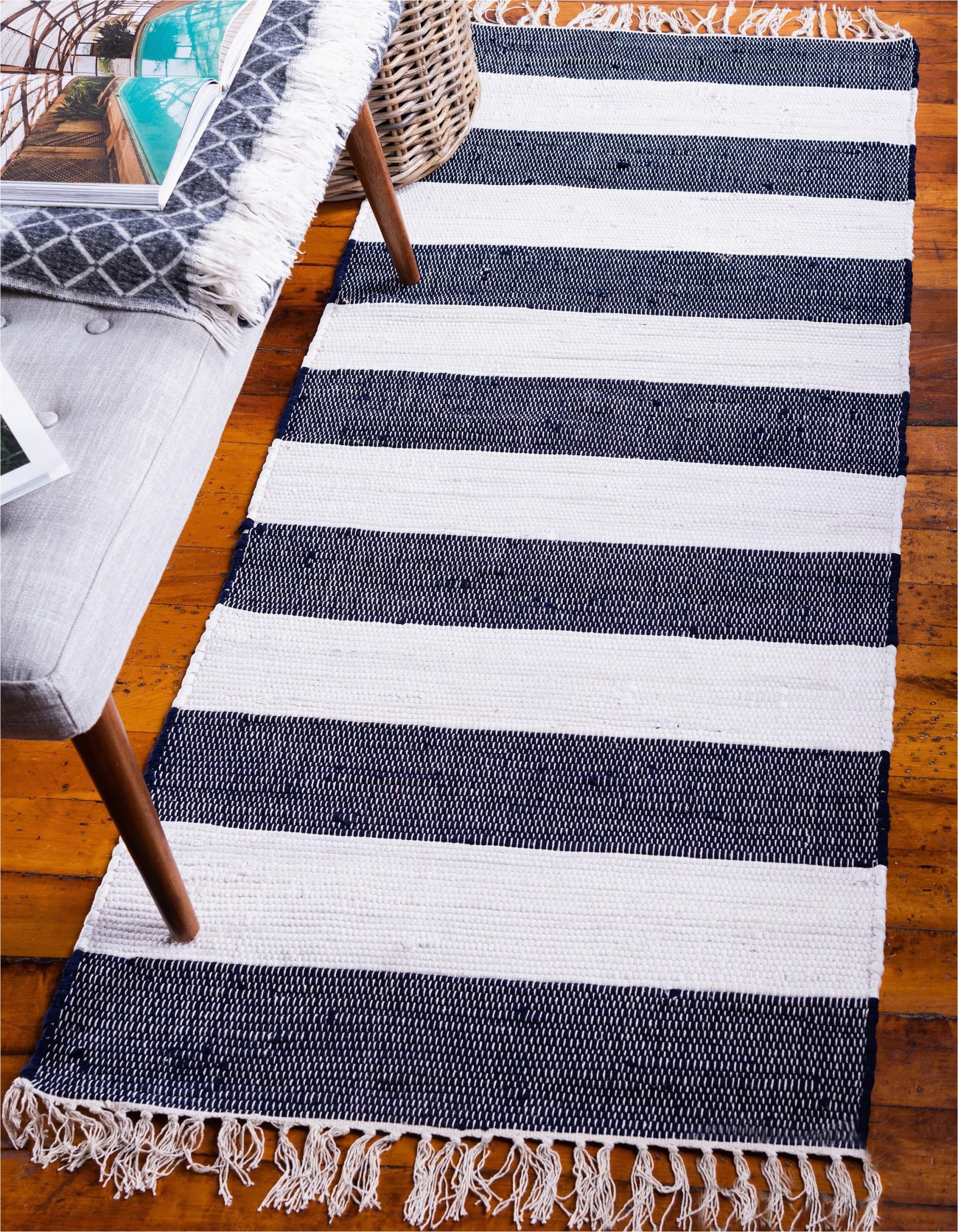 Navy Blue and Gray Runner Rug Add A Beautiful Style In Your Hallway with Our Chindi Rag