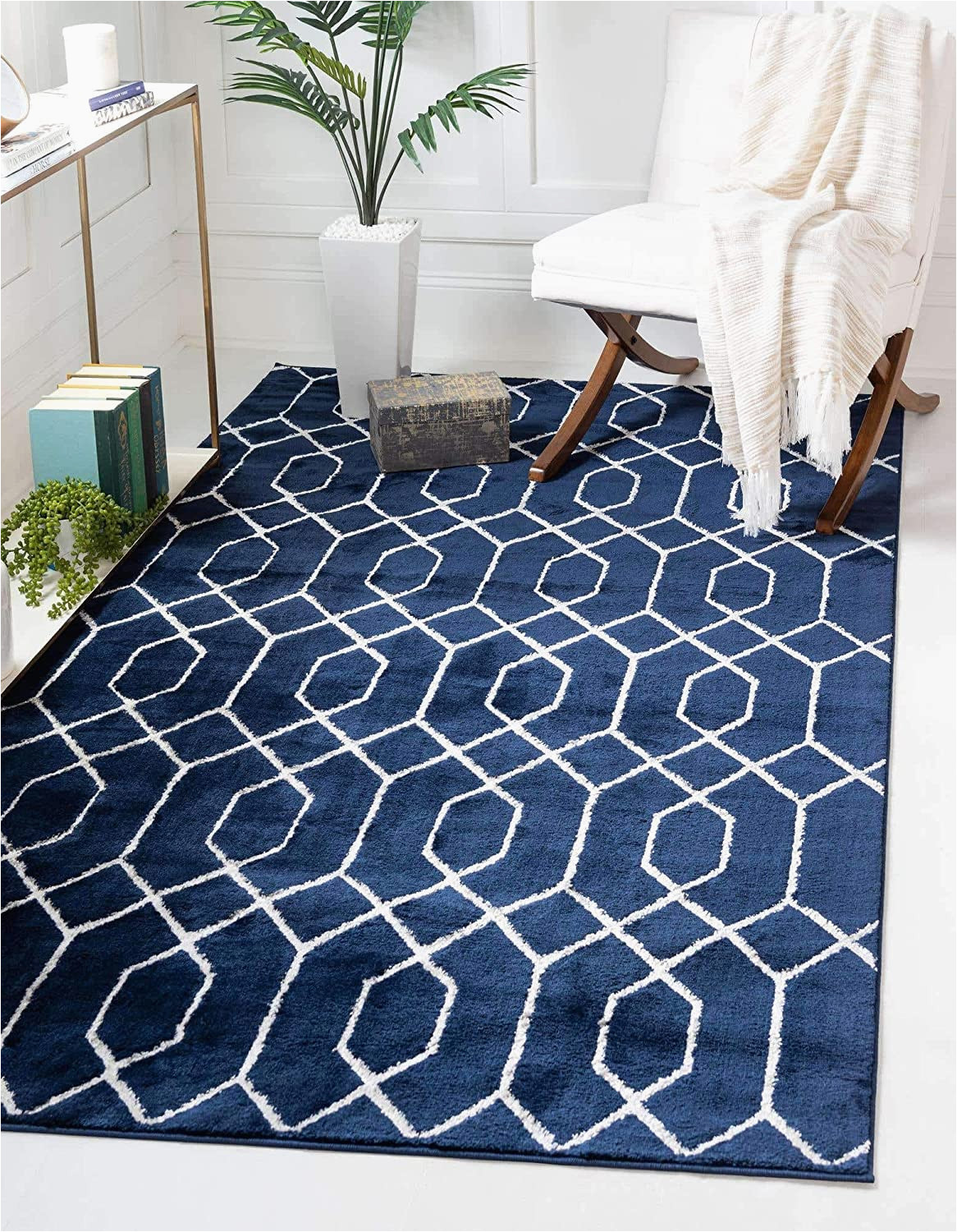 Navy Blue and Silver Rug Unique Loom Marilyn Monroe Glam Collection Textured Geometric Trellis area Rug Mmg003 8 X 10 Feet Navy Blue Silver
