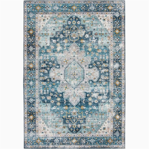 Navy Blue and Turquoise Rug Loomaknoti Americana Indoor Chenille area Rug Overstock.com