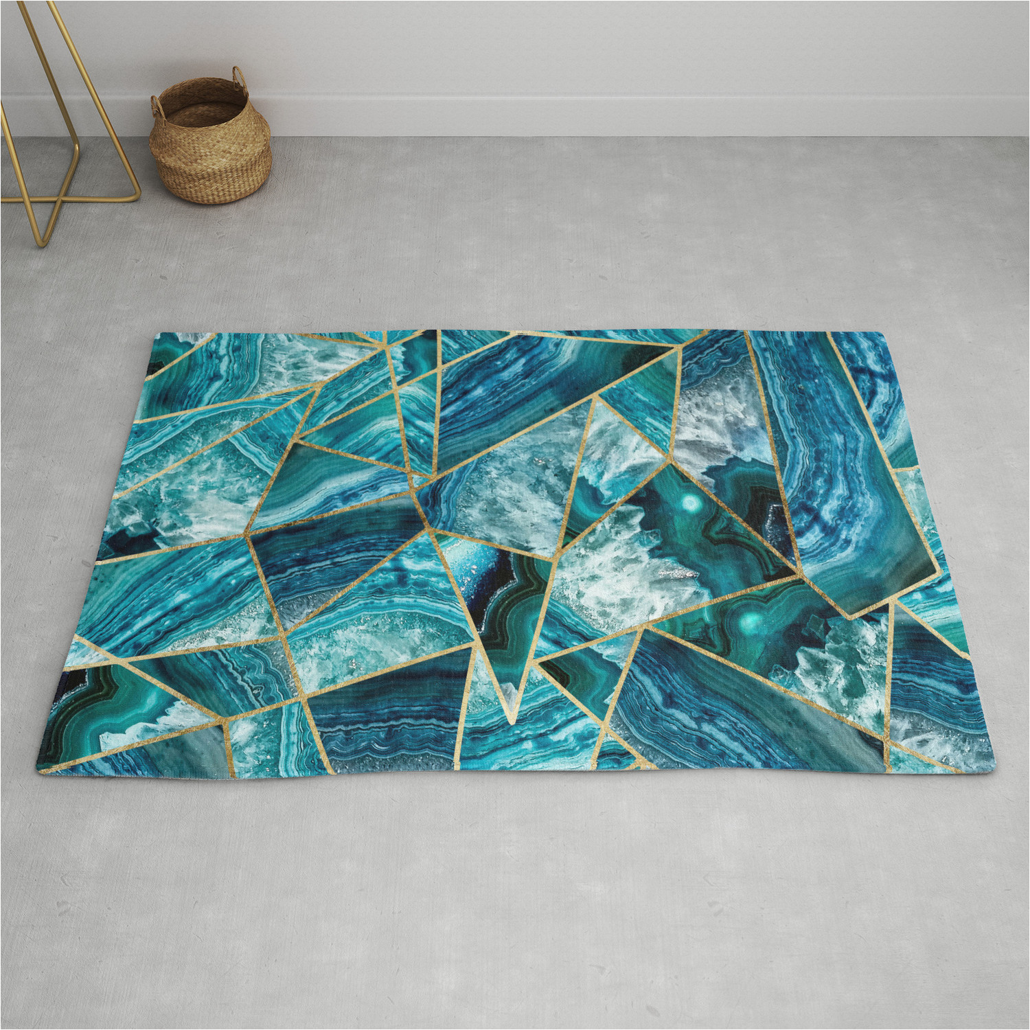 Navy Blue and Turquoise Rug Turquoise Navy Blue Agate Black Gold Geometric Triangles Rug by …