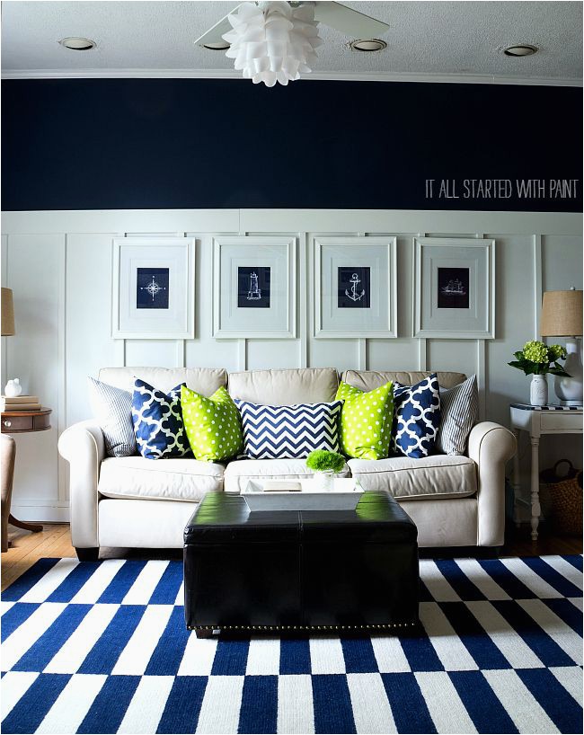 Navy Blue and White Striped Rug the Fence It All Started with Paint