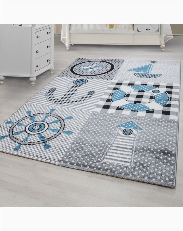 Navy Blue Childrens Rug Children’s Carpet, Kids Room Carpet with Motifs Navy Kids 0510 Grey Blue