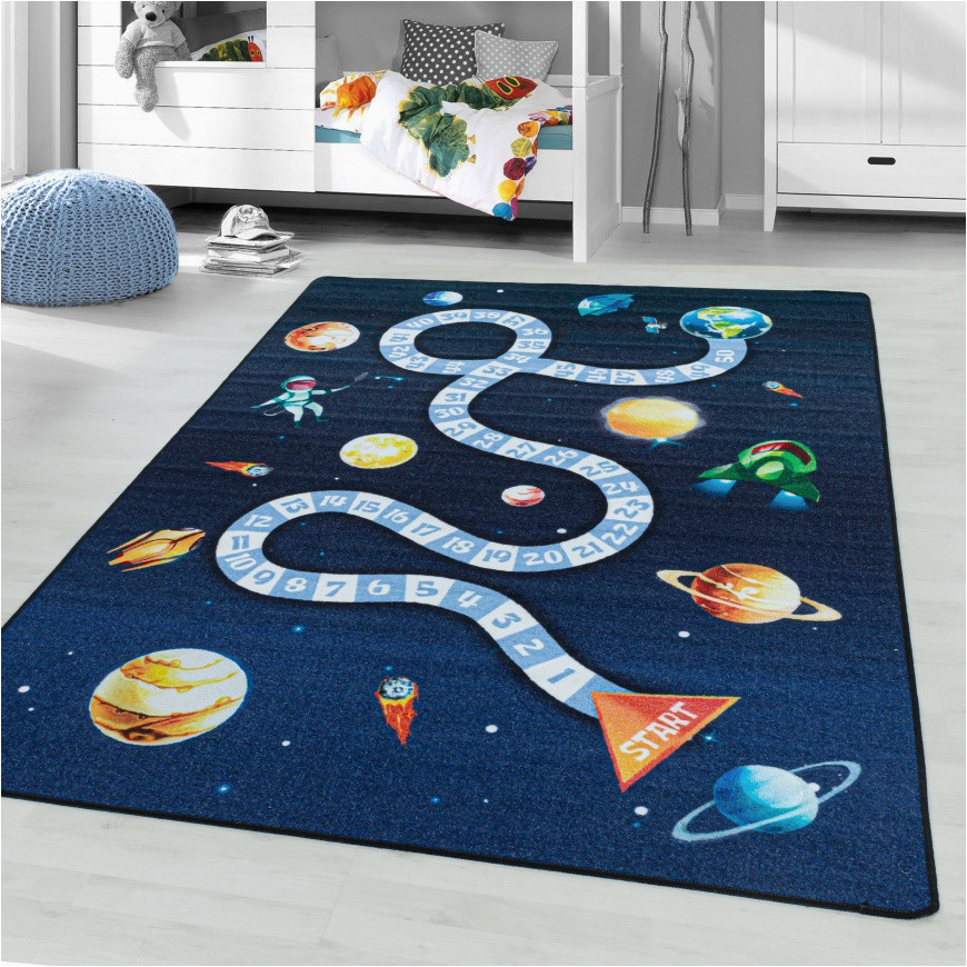 Navy Blue Childrens Rug Game Kids Outer Space Navy Rug