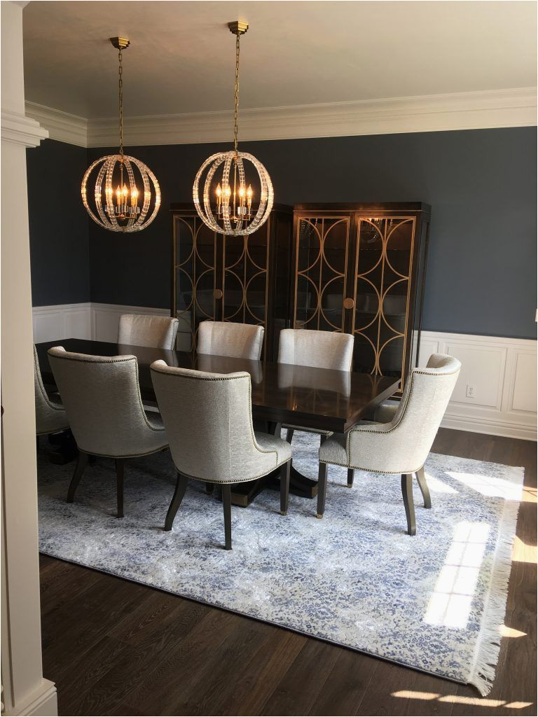 Navy Blue Dining Room Rug Dark Hardwood Floor with White and Light Blue Patterned area