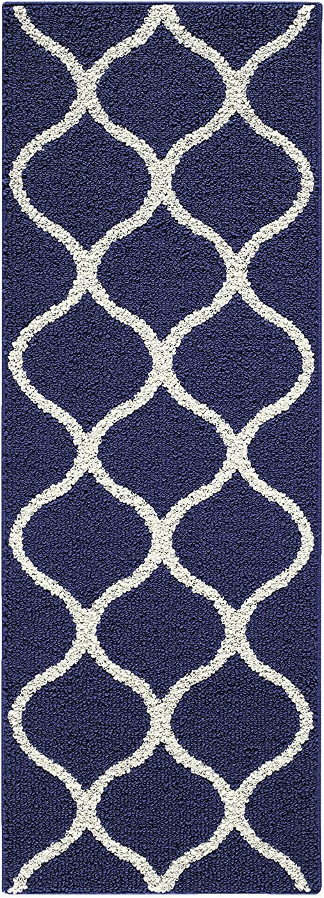 Navy Blue Entry Rug Maples Rugs Rebecca Contemporary Runner Rug Non Slip Hallway Entry Carpet Made In Usa 19 X 5 Navy Blue White