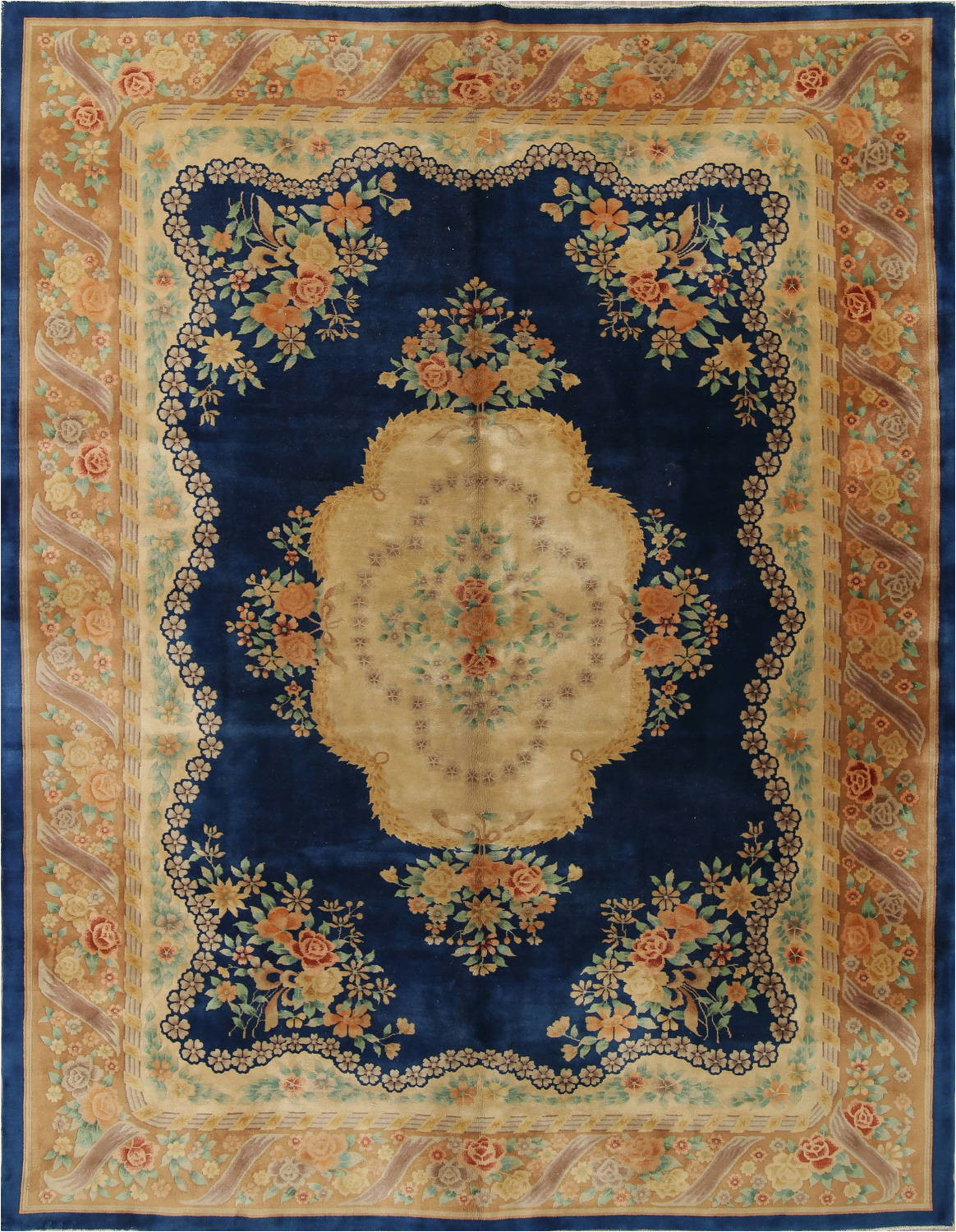 Navy Blue Floral Rug Navy Blue Floral Art Deco Chinese oriental Hand Knotted 9×12