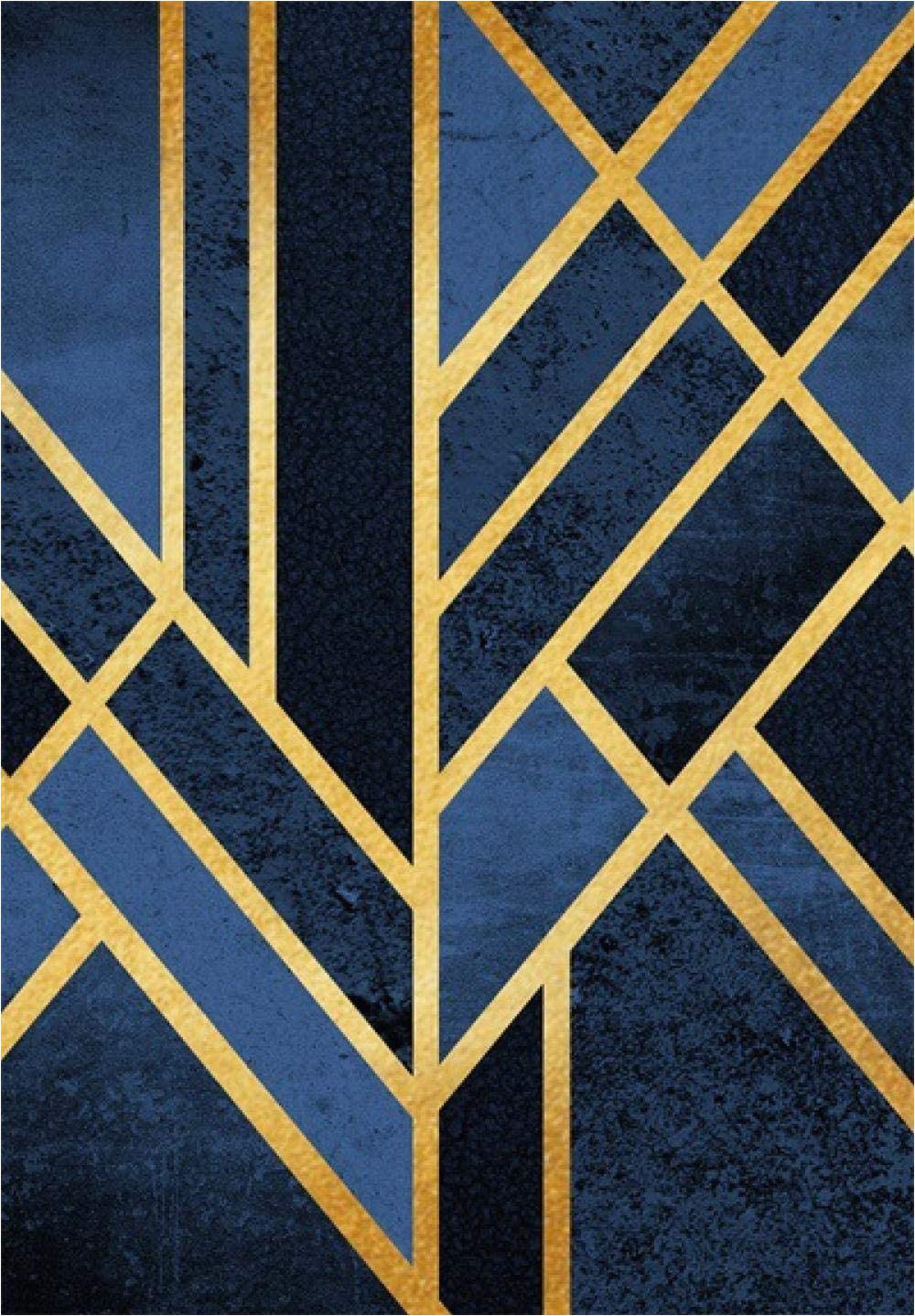 Navy Blue Geometric Rug Cmwardrobe Rugs Modern Carpet Traditional for Living Room Bedroom Traditional Geometric Art Navy Blue Black Gold soft touch Non Slip Xxl Extra Large