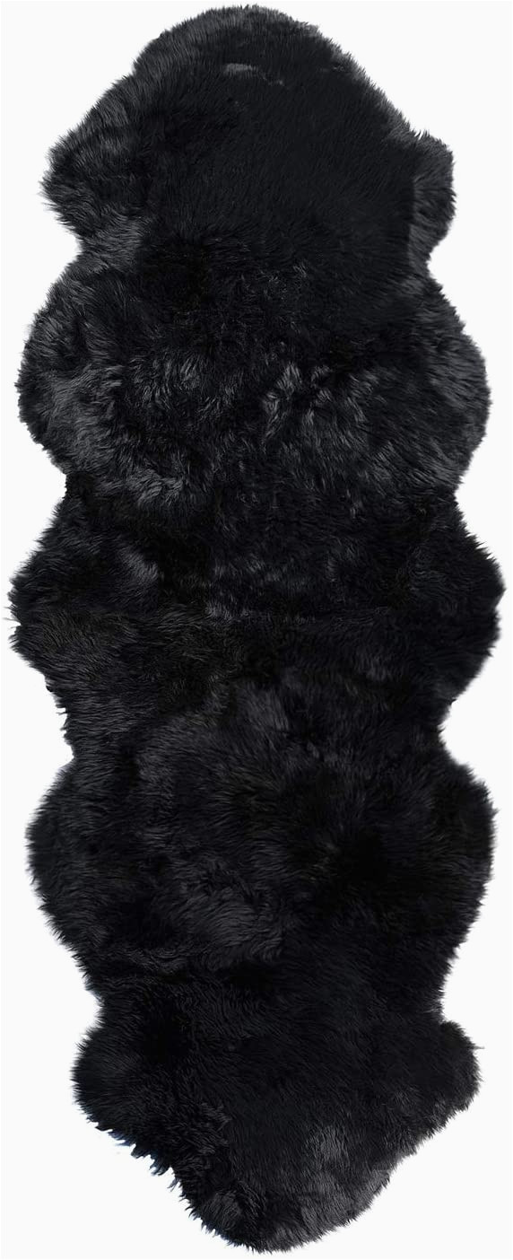 Navy Blue Sheepskin Rug Genuine Double Black Sheepskin Rug with Extra Thick Wool Medium