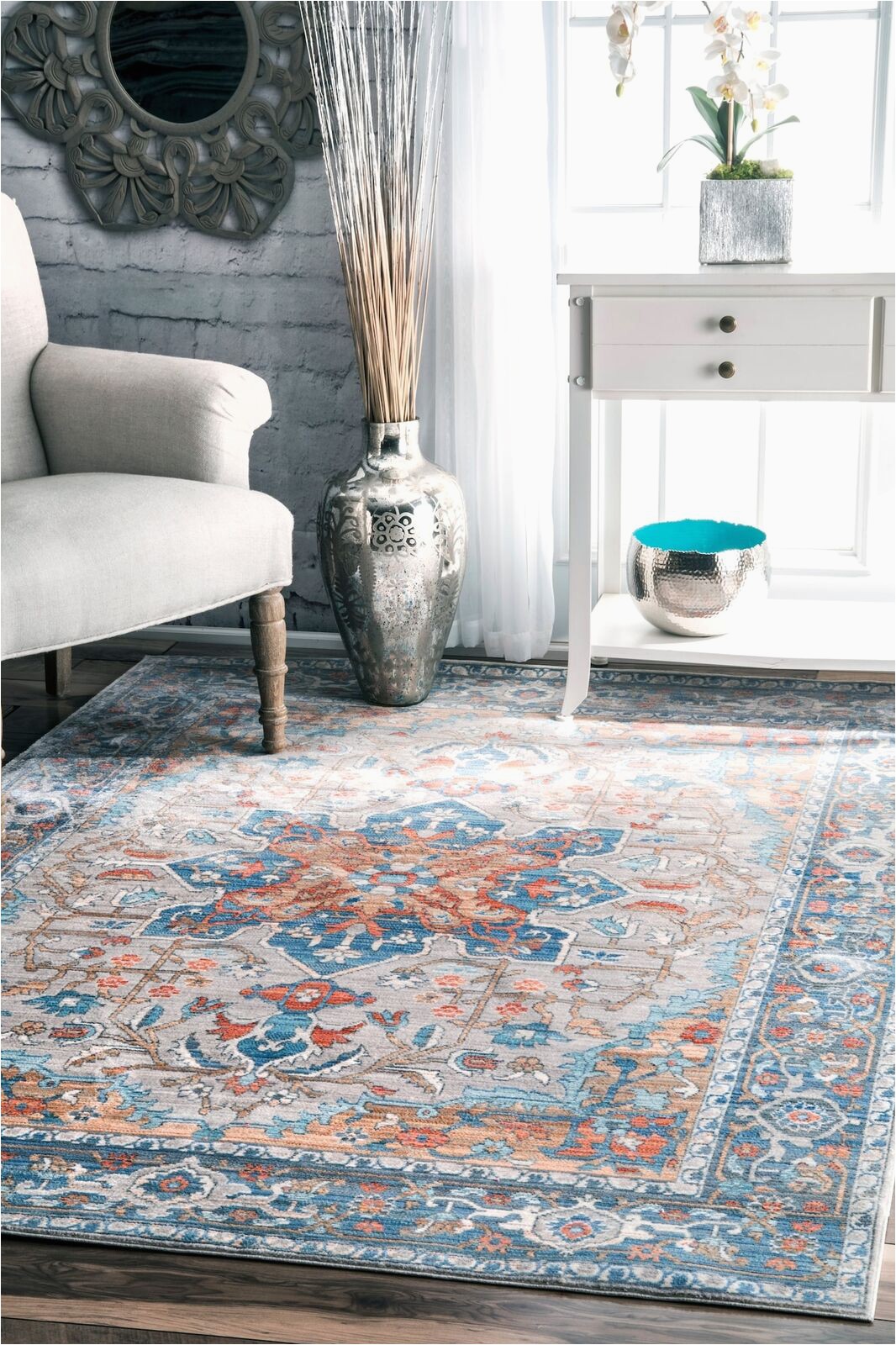 Nuloom Traditional Distressed Medallion area Rug Details About Nuloom Traditional Medallion Caterina area Rug In Grey Blue orange