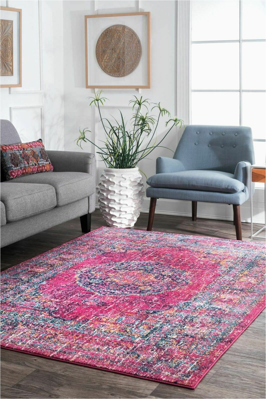 Nuloom Traditional Distressed Medallion area Rug Nuloom New Vintage oriental Distressed Medallion area Rug In Fuchsia Pink