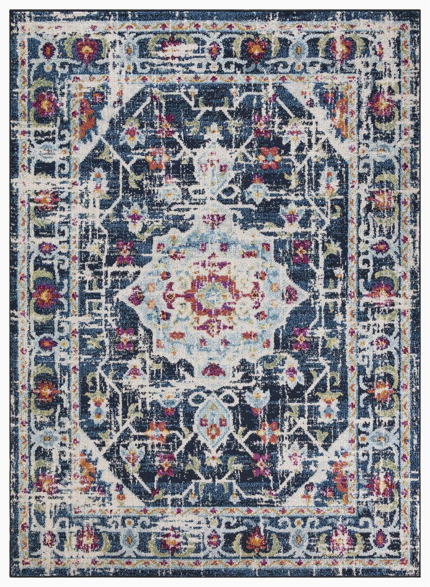 Red and Blue Modern Rug Viviana Transitional and Contemporary Medallion Blue Beige Red area Rug