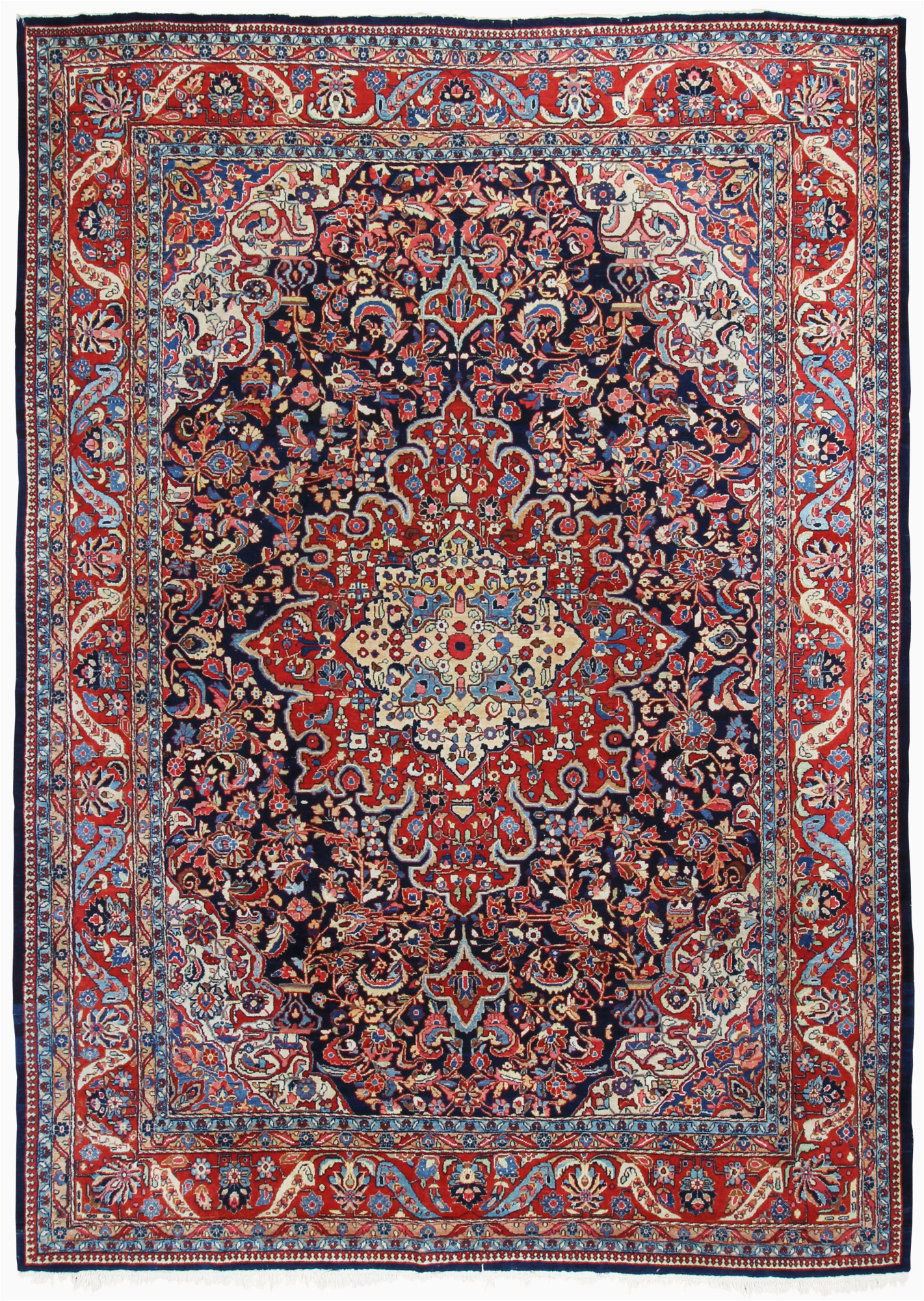 Red and Blue Persian Style Rug Persian Sarouk Semi Antique 10×14 Red Blue area Rug