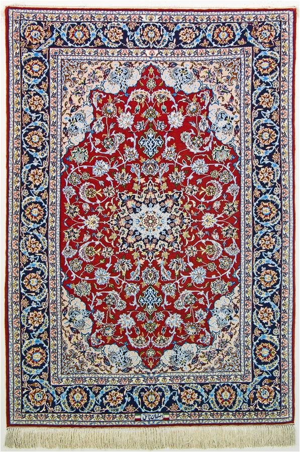 Red and Blue Persian Style Rug Vintage Persian isfahan area Rug Super Fine Wool and Silk Rug True Blue Red 3 X 5