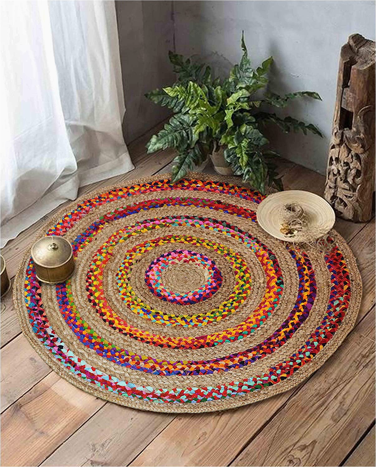 Round area Rugs 5 X 5 Hand Braided Circular 5 X 5 area Rugs for Living Room Natural Jute Bedroom Rugs