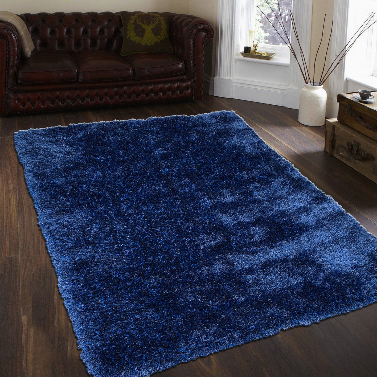 Royal Blue Plush Rug Allstar Royal Blue High Density and High Quality High End Shaggy area Rug. Very soft Extra Comfort (4′ 11″ X 7′)