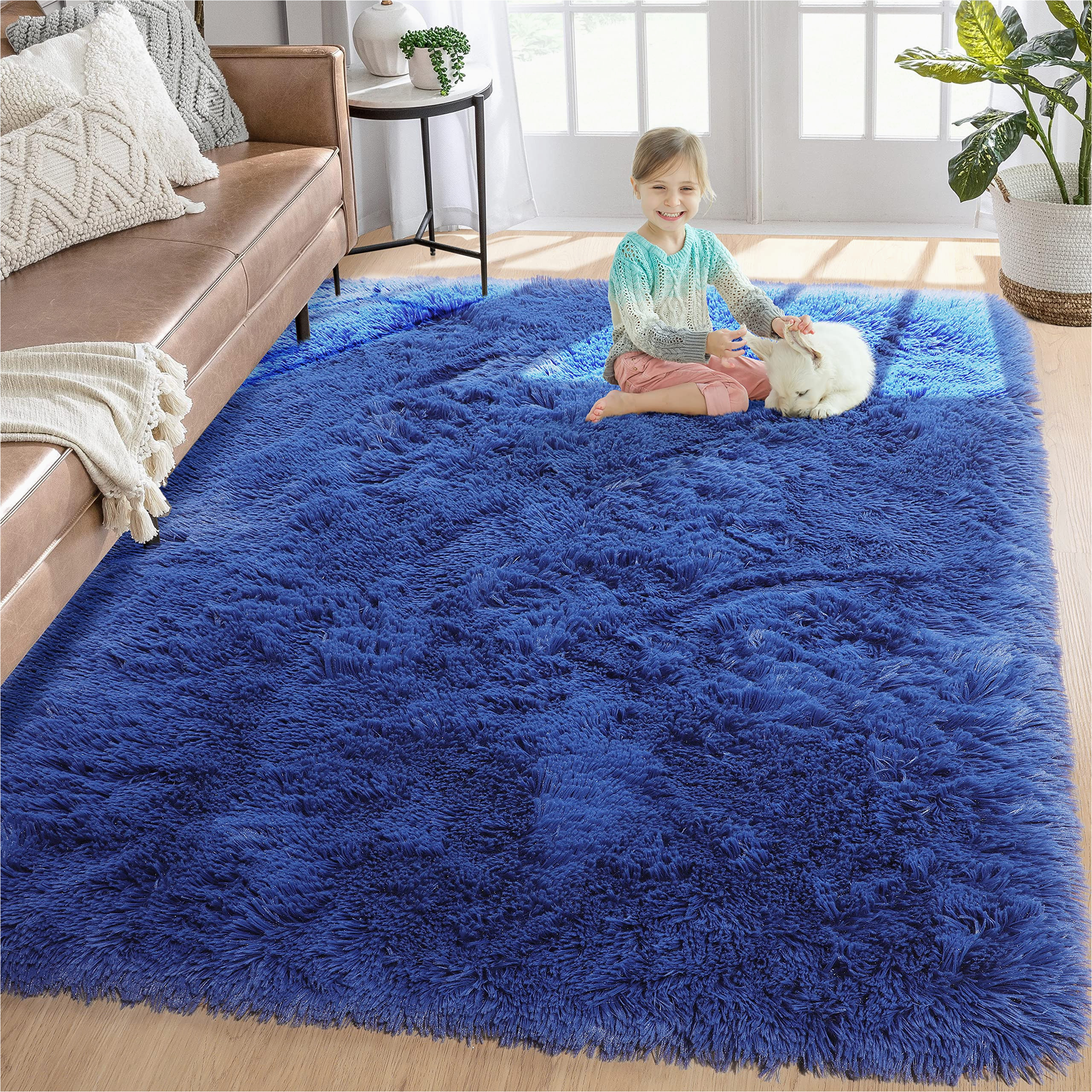 Royal Blue Plush Rug Rugtuder soft Shag Rug for Living Room, 5×8 area Rug, Fuzzy Rugs for Bedroom, Plush Fluffy Carpets for Boys Girls Dorm Room, Large Furry Throw Rugs …
