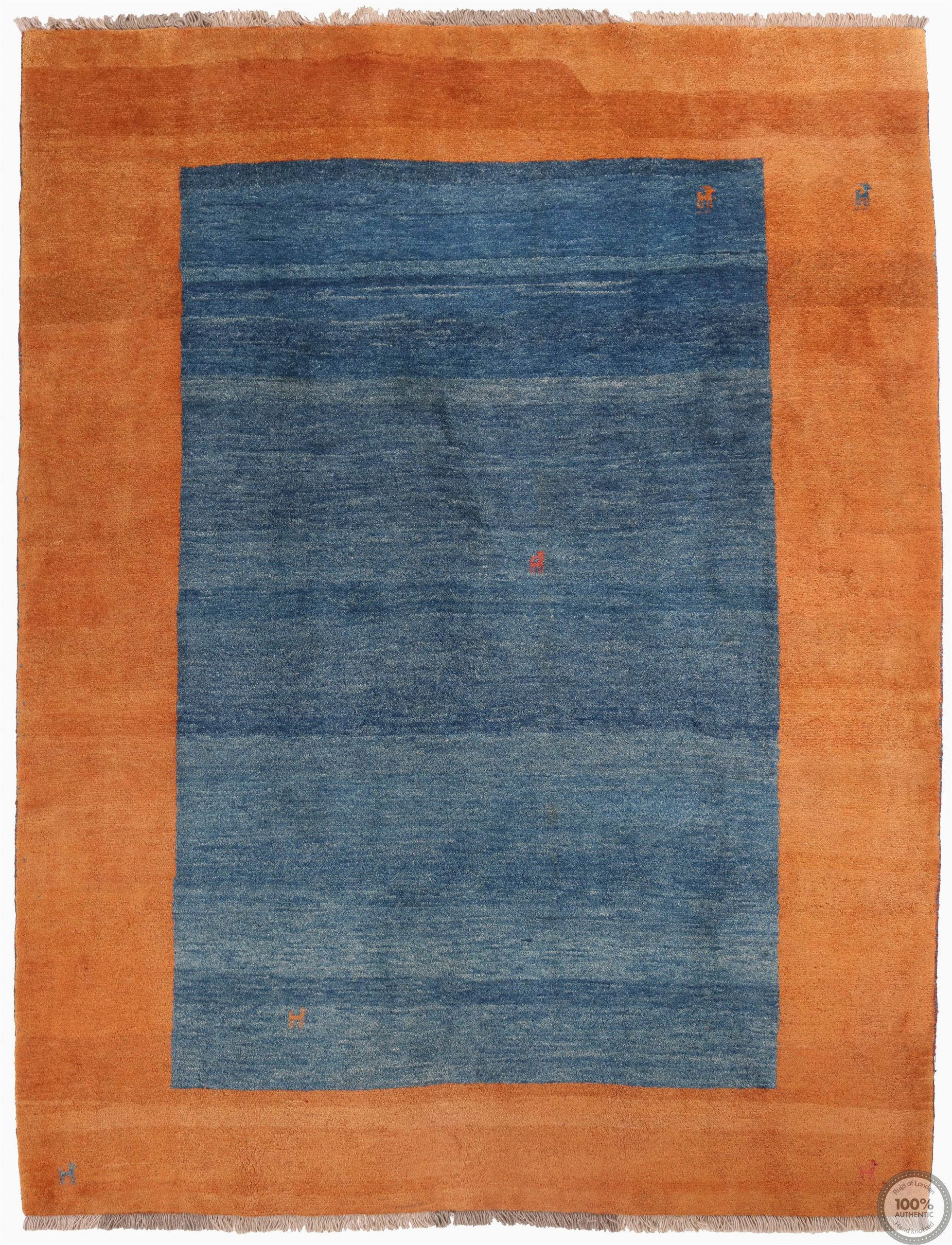 Rug orange and Blue Persian Gabbeh Modern Rug orange and Blue