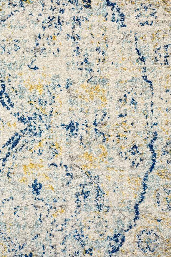 Rugs Yellow and Blue Evora Blue and Gold Floral Medallion Rug