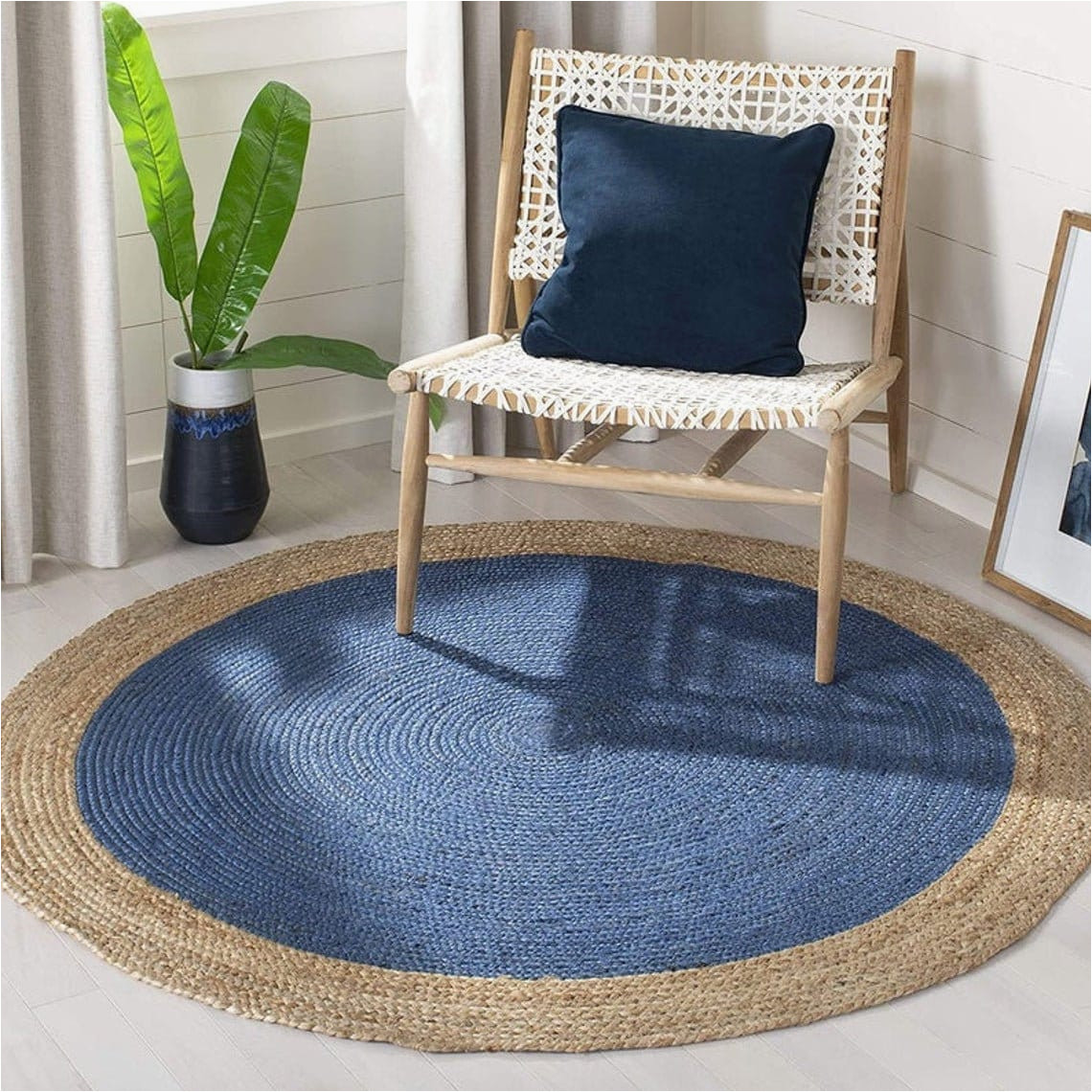Small Round Blue Rug Navy Blue Round Jute Rug for Outdoor or Indoor Small Round – Etsy