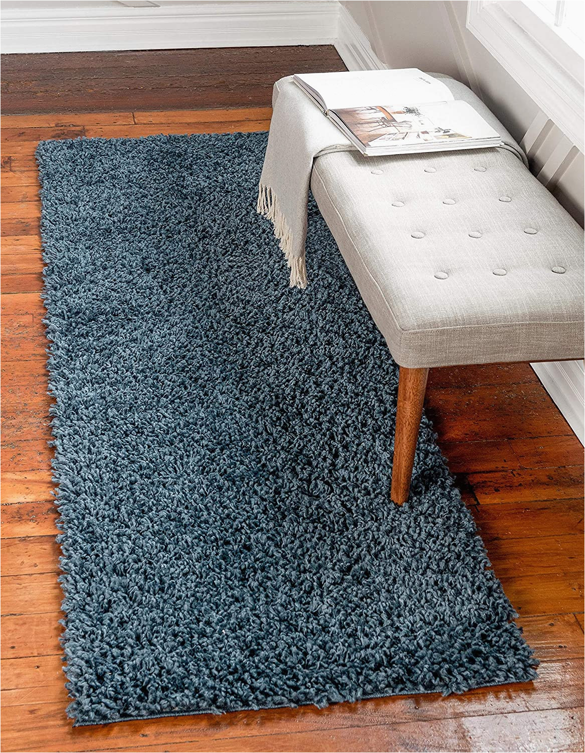 Solid Blue Runner Rug Unique Loom Davos Shag Collection Contemporary soft Cozy solid Shag Marine Blue Runner Rug 2 2 X 6 7