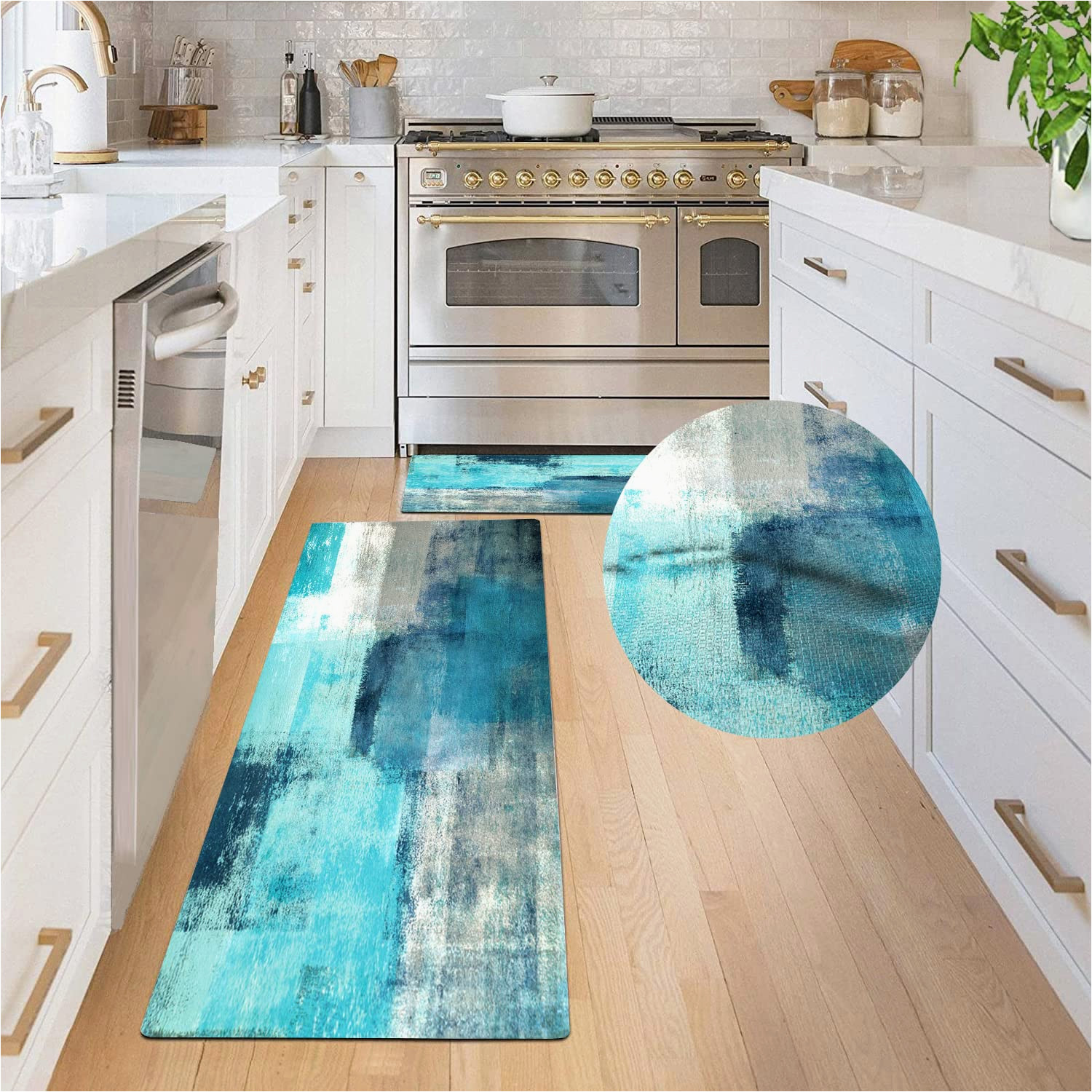 Teal Blue Kitchen Rugs Brillistar Kitchen Mat 2 Pcs Teal Kitchen Rugs and Mats Turquoise Grey Abstract Art Cushioned Anti-fatigue Kitchen Rugs 17.3″x47.3″lancarrezekiq17.3″x29.5″ …