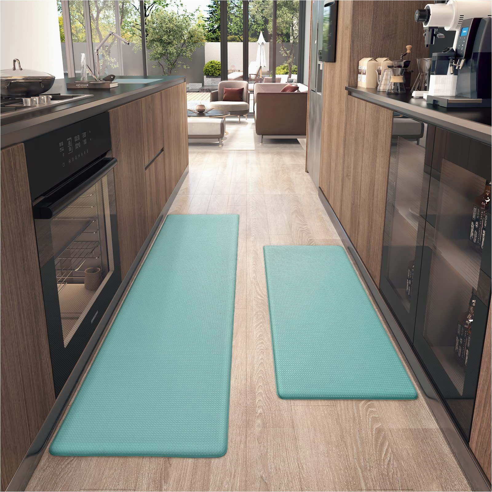 Teal Blue Kitchen Rugs Color G Kitchen Rugs, Kitchen Rug Set 2 Piece Kitchen Runner Rug Kitchen Floor Mat, Cushioned Anti Fatigue Kitchen Mat Non Skid Waterproof Comfort …