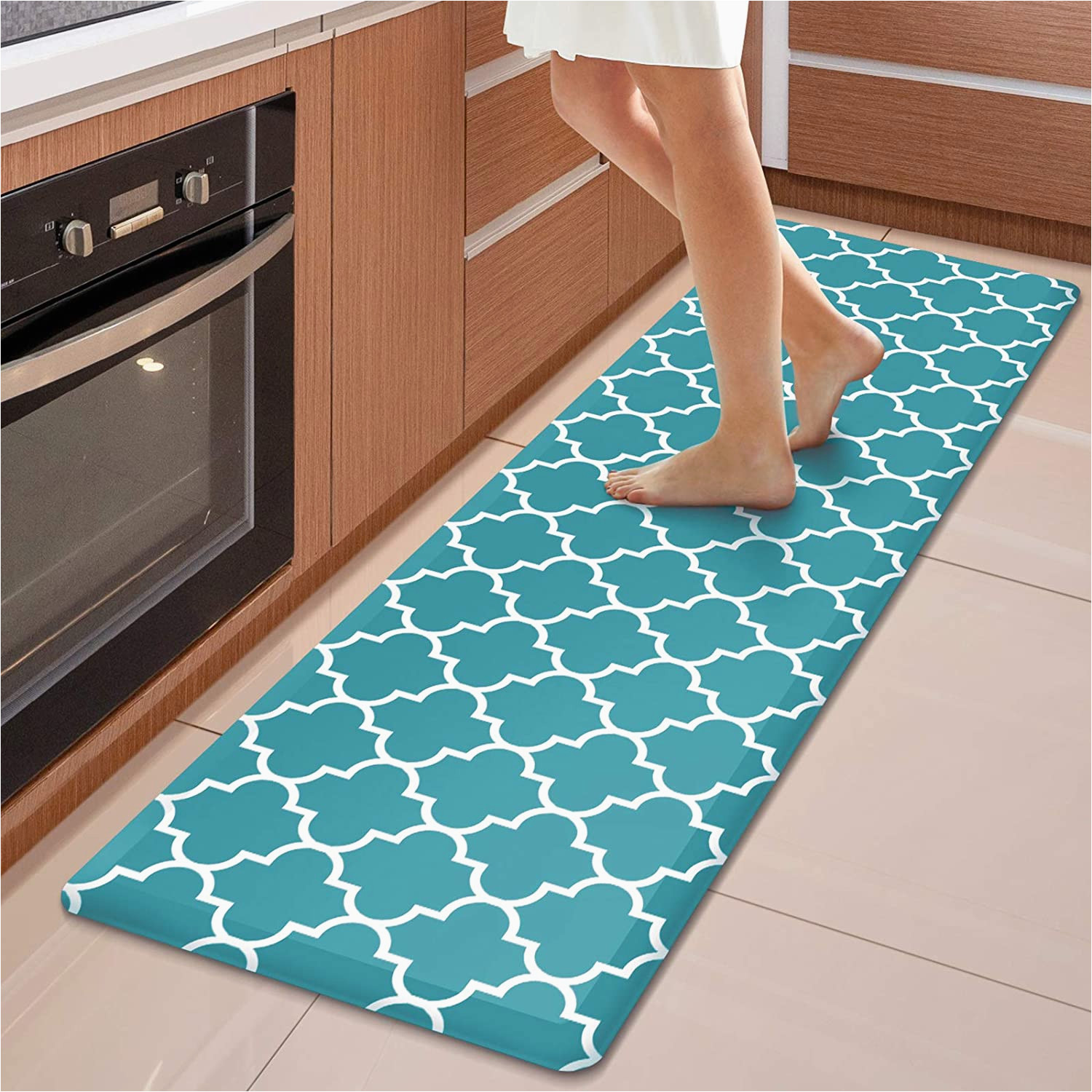 Teal Blue Kitchen Rugs Wiselife Kitchen Mat Cushioned Anti-fatigue Kitchen Rug, 17.3 X 60 Inches, Non-slip Waterproof Kitchen Mats and Rugs Heavy Duty Pvc Ergonomic Comfort …