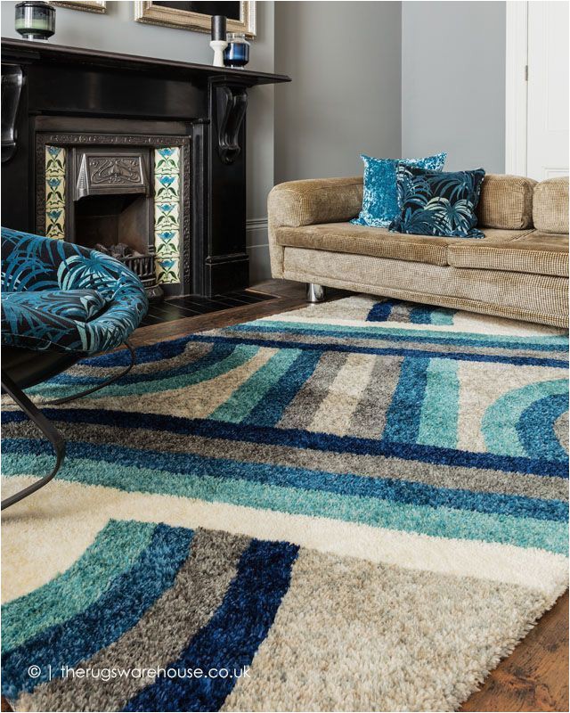 Teal Blue Shaggy Rug New Gala Blue Retro Rug A Retro Style Blue Grey Teal