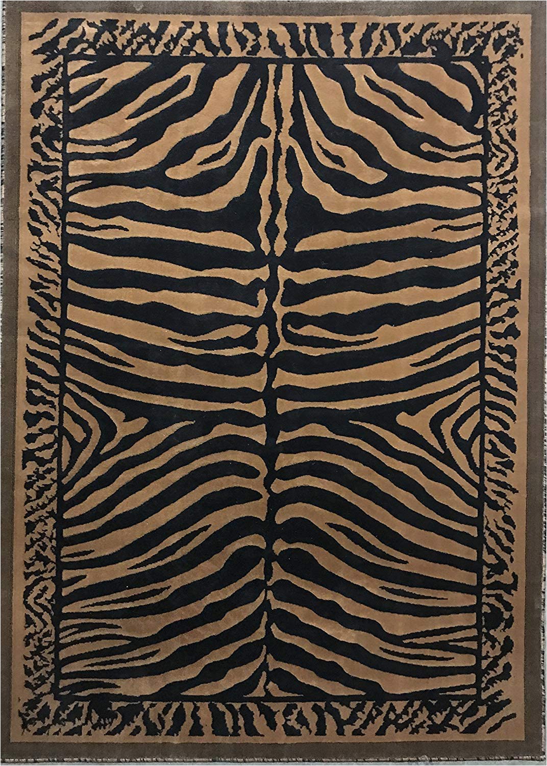 Zebra Print area Rug 8×10 Kingdom Zebra Skin Print area Rug Black & Gold Design D142 8 Feet X 10 Feet