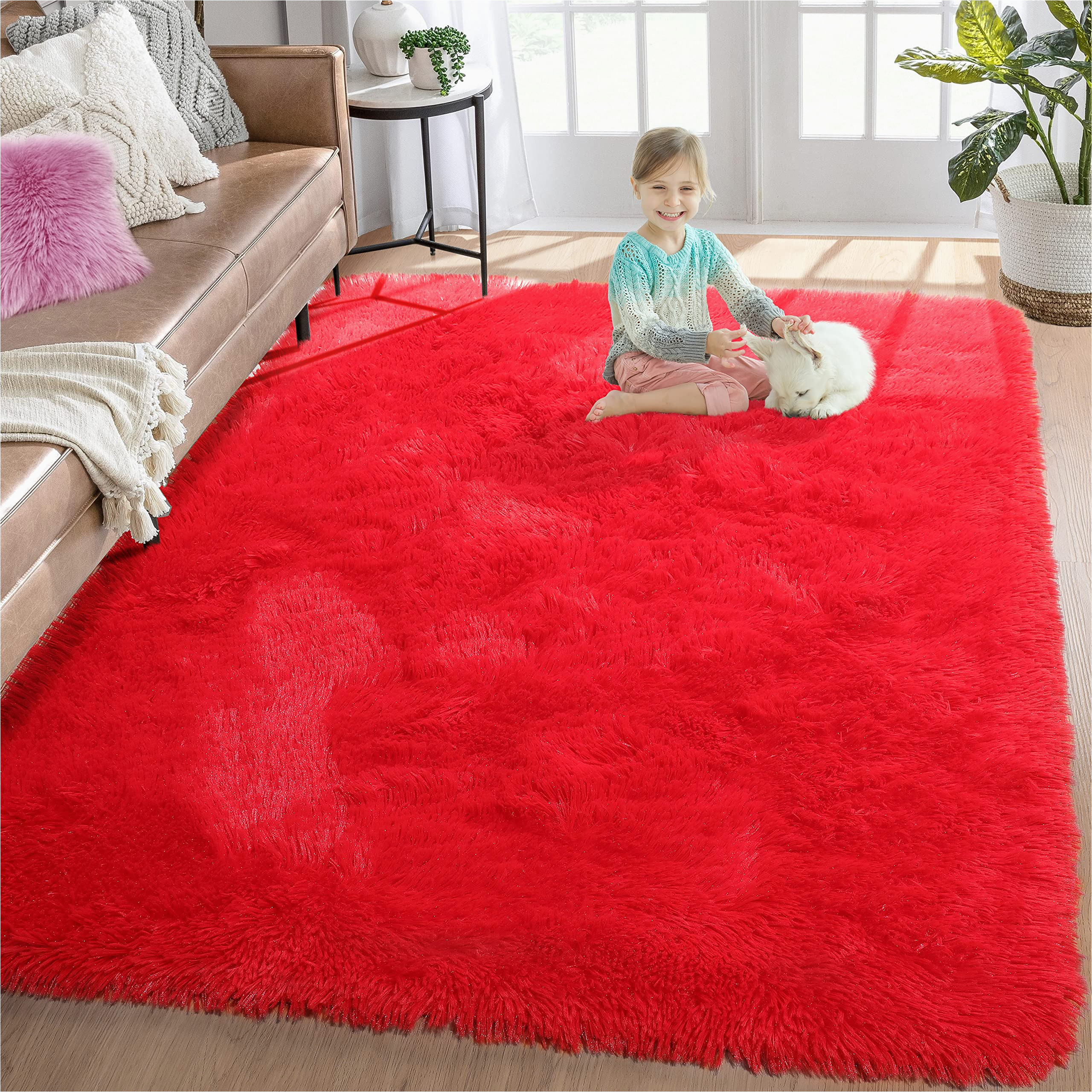 4 X 6 Red area Rug Red soft area Rug for Bedroom,4 Feet X 6 Feet,fluffy Rugs,shag Carpet for Living Room,fuzzy Rug for Kids Baby Room,furry Rug for Girls Boys Room,large …