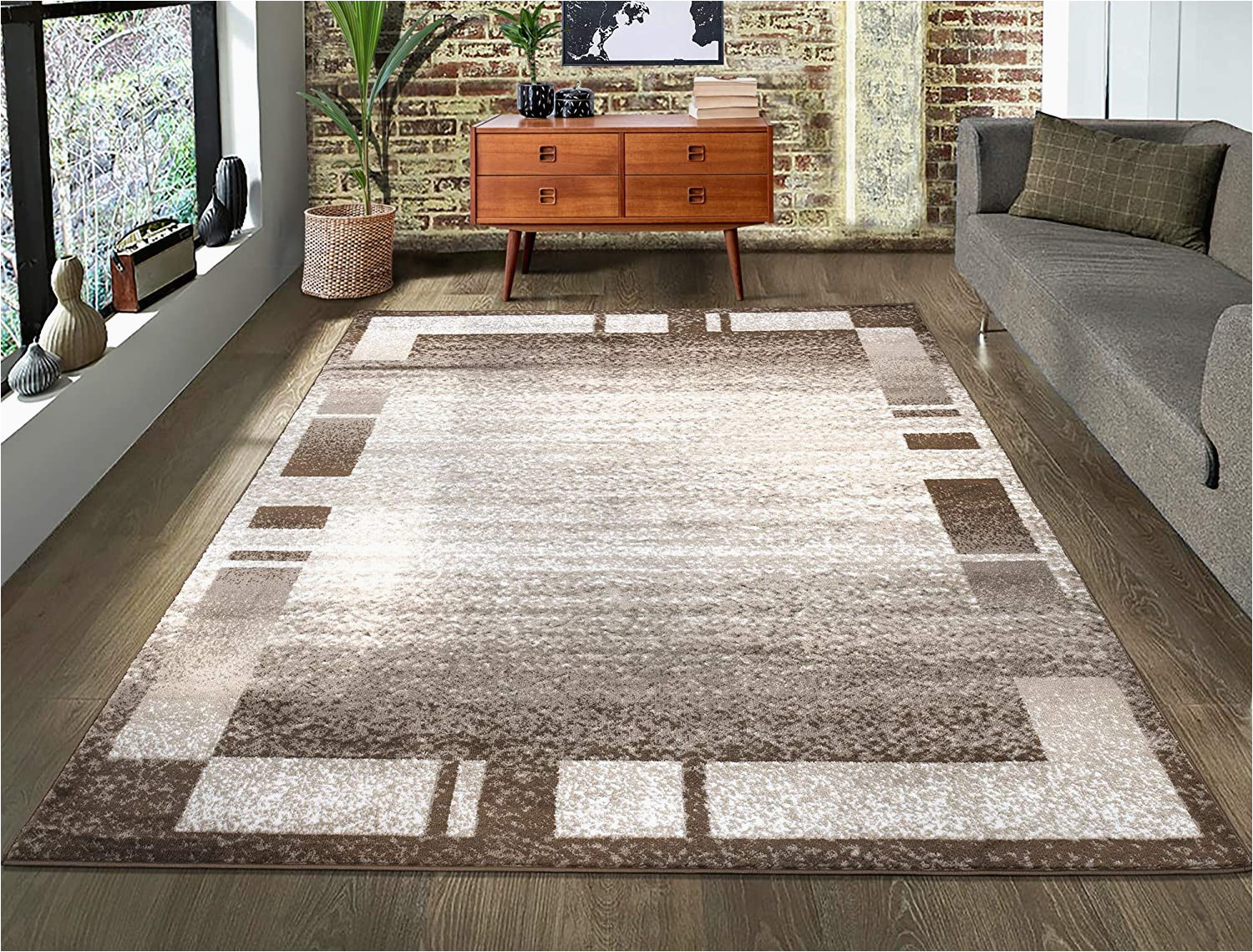H24IWA0 a2z rug palma 9958 modern abstract beige border pattern family sitting front room area rug soft shor