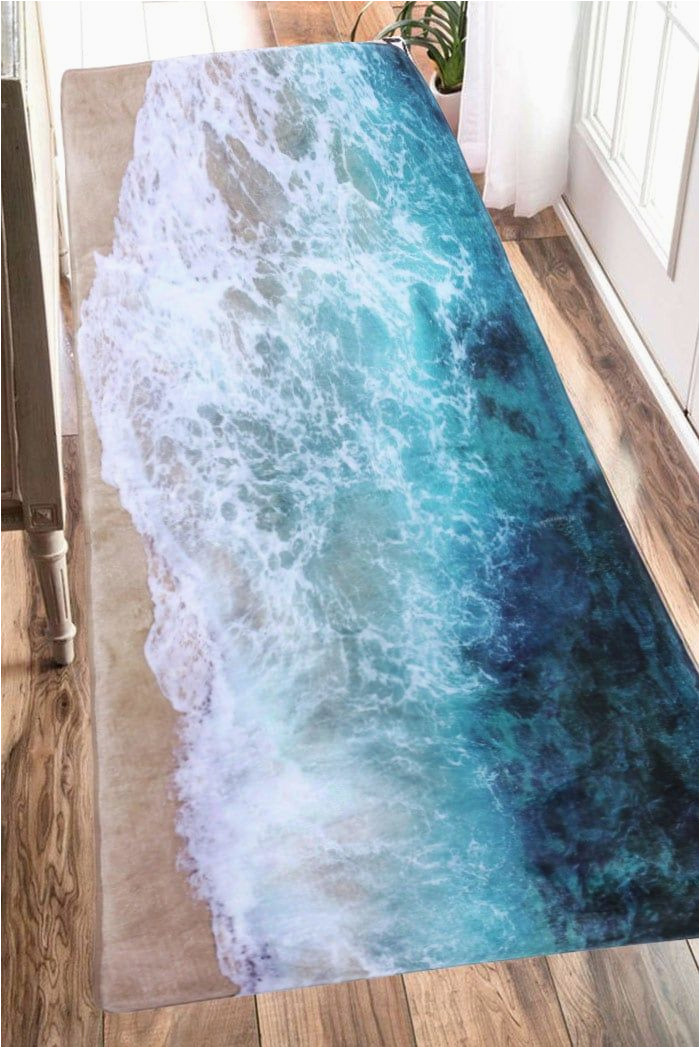 Bath Rugs that Absorb Water Sea Beach Print Flannel Skidproof Water Absorb Carpet