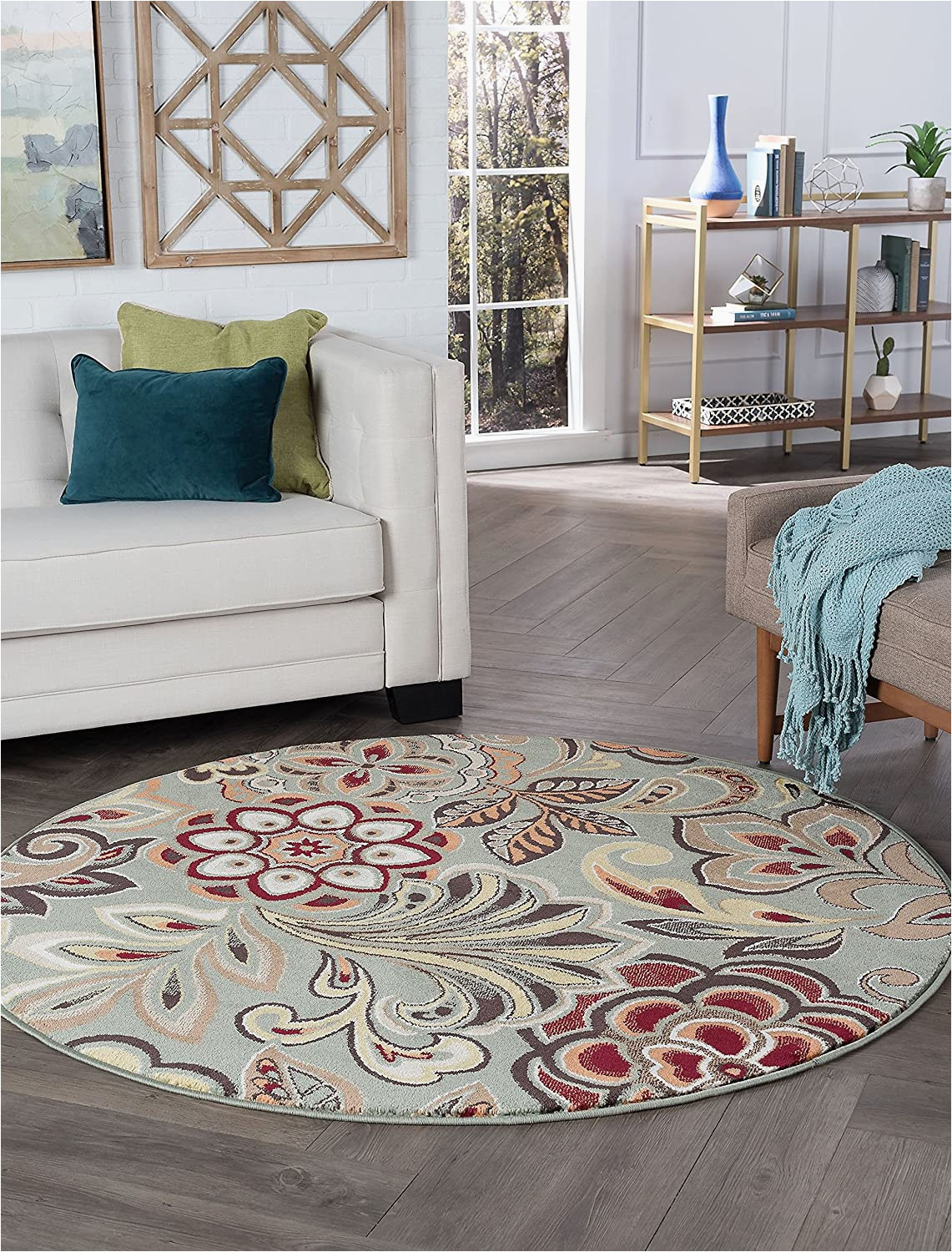 Bed Bath and Beyond Round Rugs Dilek Transitional Floral Seafoam Round area Rug 5 Round