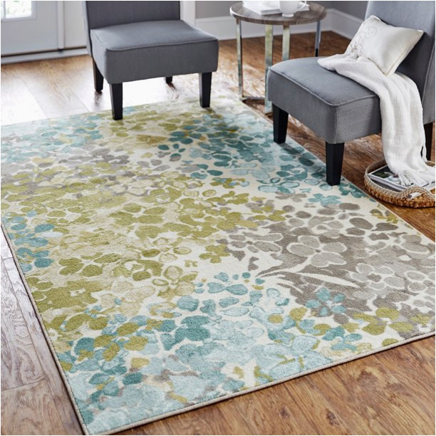 Blue and Green Floral area Rug Mohawk Home Aurora Radiance Aqua Printed area Rug, 5’x8′, Aqua …