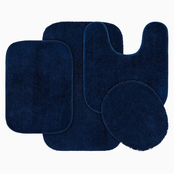 Blue Bath Rug Sets Garland Rug Navy Blue Traditional Plush Nylon 4-piece Bath Rug Set …