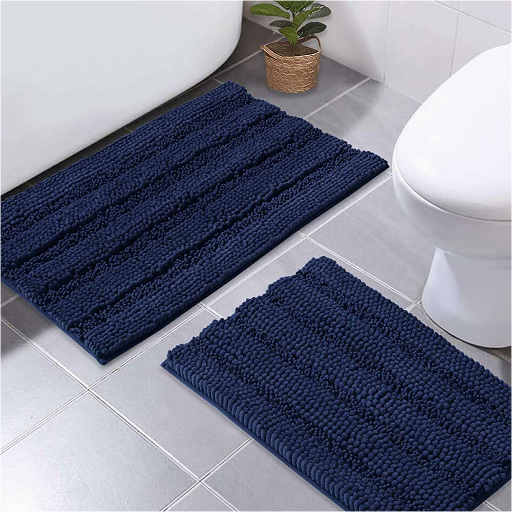Blue Bathroom Rugs Amazon Nicetown Navy Blue Bathroom Rugs, Ultra Thick and soft Texture Chenille Plush Floor Mats Hand-tufted Bath Rug with Non-slip Backing, Microfiber Door …