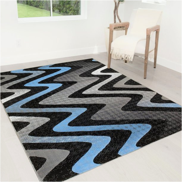 Blue Gray Black Rug Handcraft Rugs – Blue/gray/silver/black/abstract area Rug Modern Contemporary Wave / Zigzag / Stripped / Design