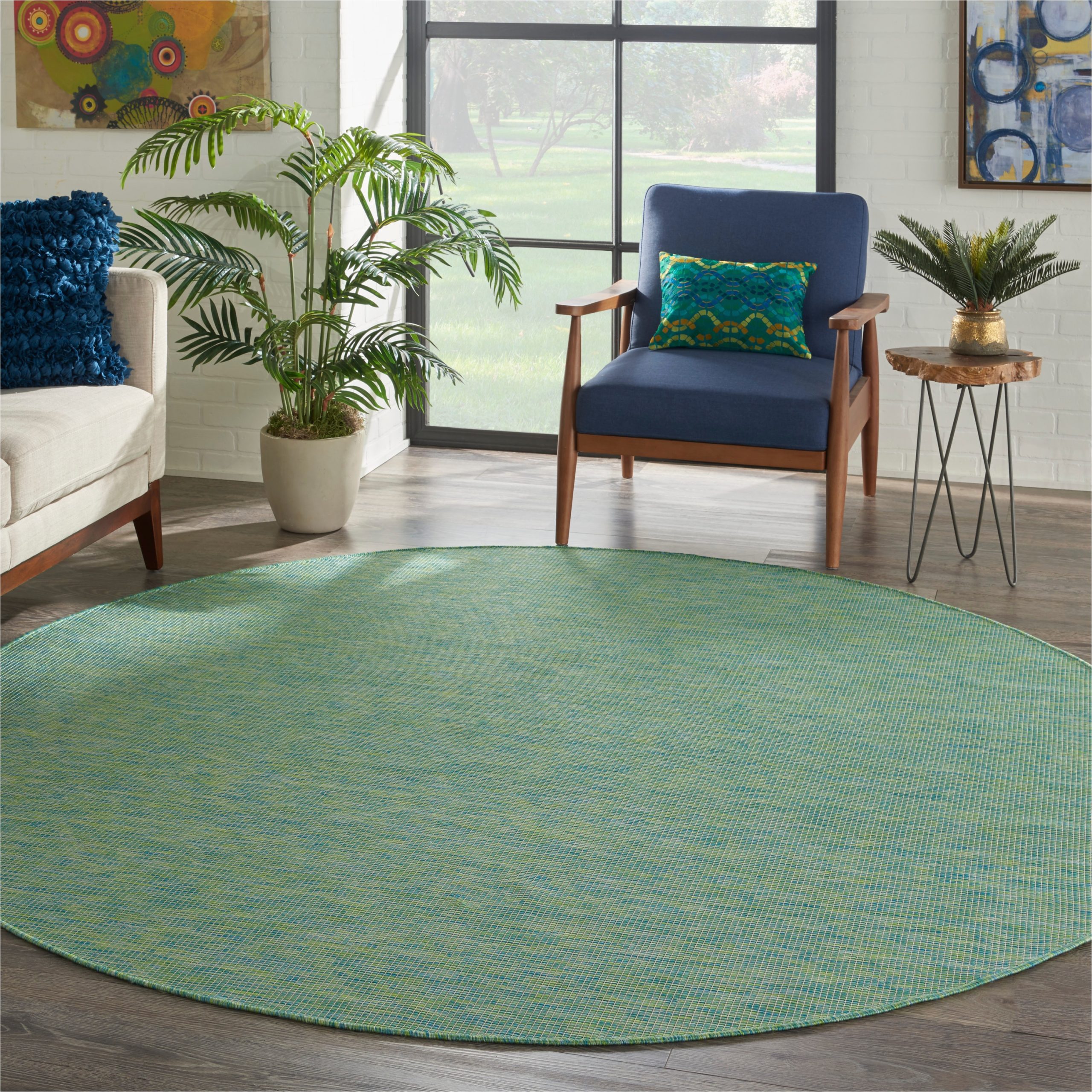 Blue Green Round Rug Nourison Positano 8 X 8 Blue/green Round Indoor/outdoor solid area Rug