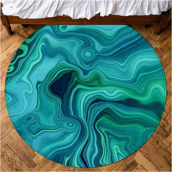 Blue Green Round Rug Turquoise Circle Rugs Abstract Wavy Lines Round Rug Blue – Etsy