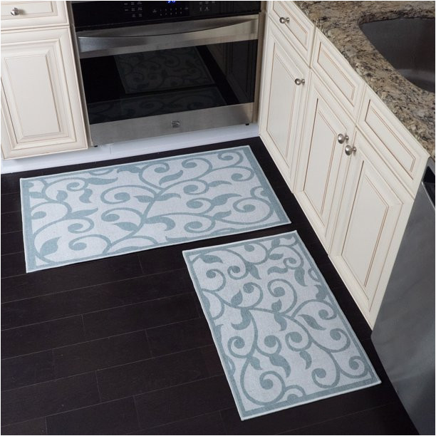 Blue Kitchen Rug Set Sussex Home Non Skid Washable Kitchen Runner Rugs Set Of 2 – Ultra-thin Lattice area Rugs for Laundry Room, Entryway, Bathroom – Multipurpose Set Of …