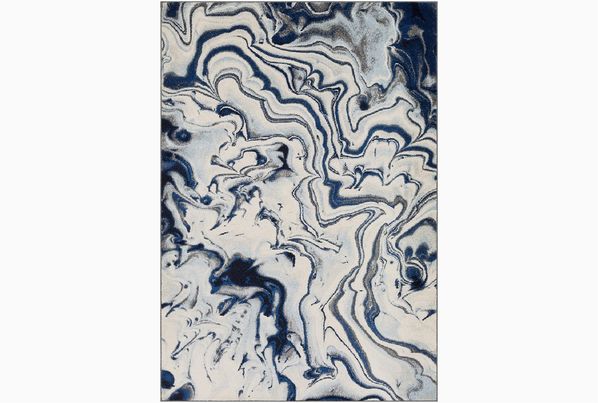 Blue Swirl area Rug 7’8″x10’3″ Rug-modern Blue and Ivory Swirl
