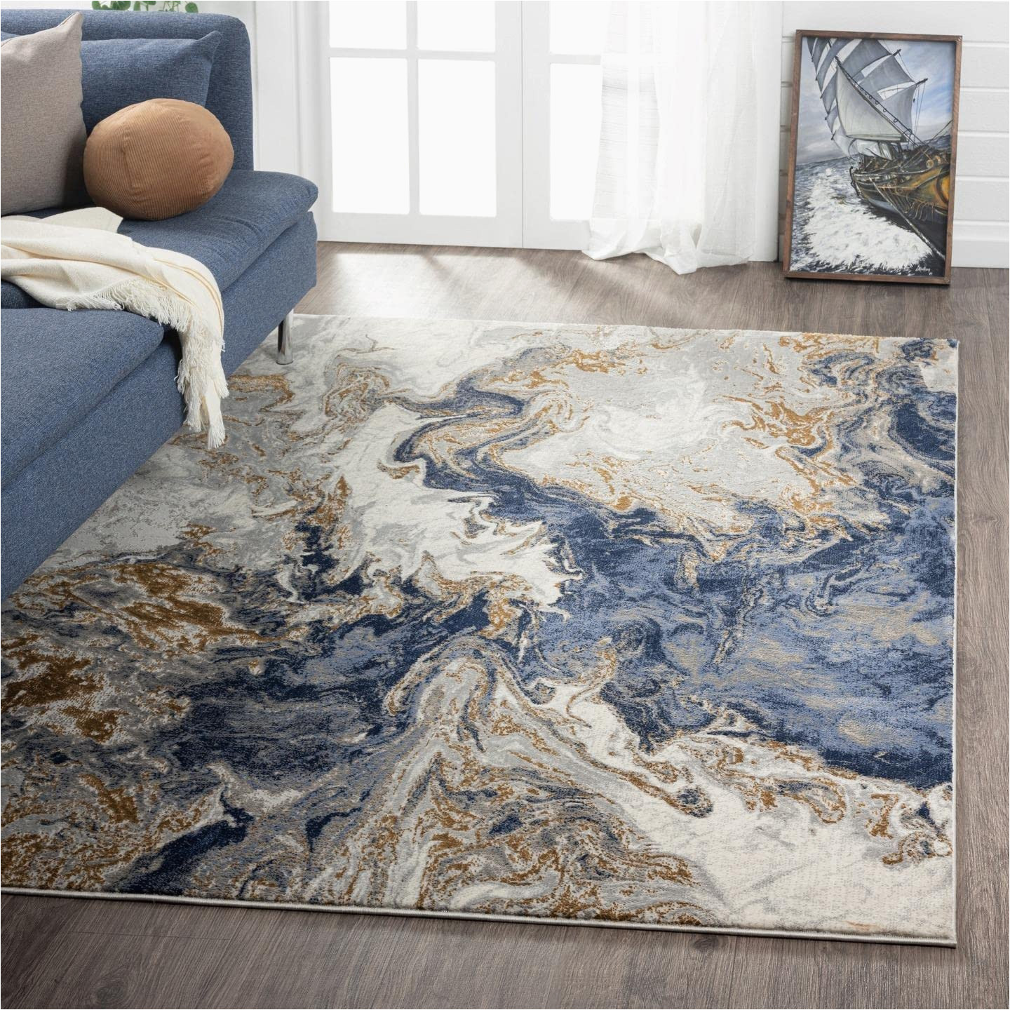 Blue Swirl area Rug Luxe Weavers Marble Collection Blue area Rug 5×7 Modern Abstract Swirl Design Non-shedding Carpet